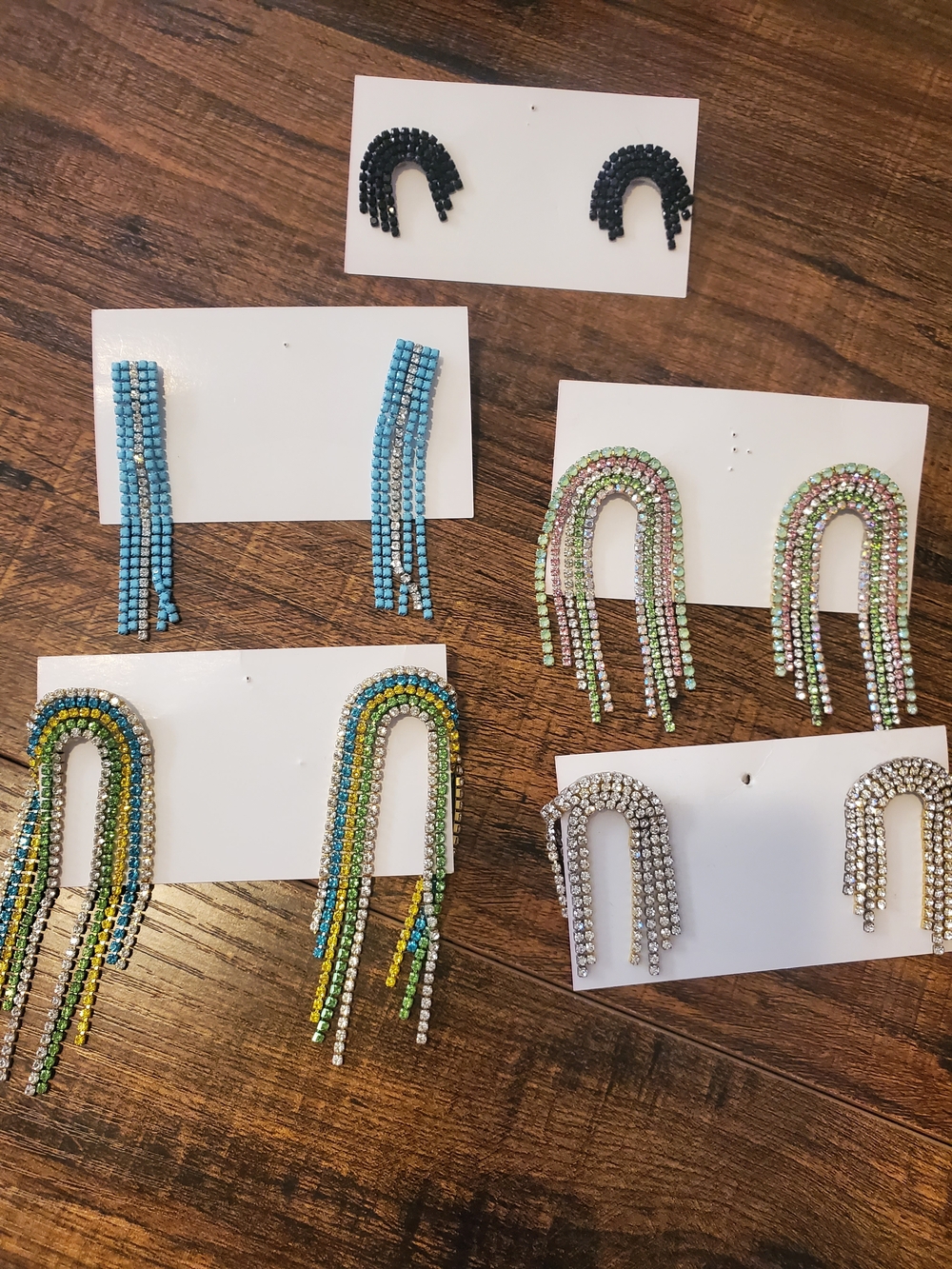 Beaded Rhinestone Rainbow Drop Earrings Set Of 5